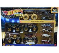 Hot Wheels Trophy Champions Coffret véhicules Monster Trucks avec Bigfoot, 5-Alarm, Bone Shaker, Mega-Wrex et Tiger Shark et 6 voitures en métal, JDW07