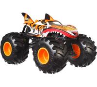 Hot Wheels Monster Trucks Véhicule Tiger Shark surdimensionné à l’échelle 1/24 avec Roues géantes et Superbes décorations, JDR02
