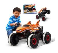 Hot Wheels Monster Trucks Voiture Télecommandé, Requin-Tigre Inarrêtable avec Pneus Tread Attack et Technologie Terrain Stomp, Conduite sur 2 ou 4 Roues, Jouet pour Enfant de 4 Ans et Plus, HGV87