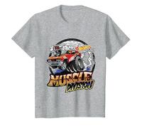 Hot Wheels Muscle Division Enfants T-Shirt, Enfant, Gris Chiné, 8 Ans