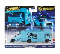 Hot Wheels - Nissan Skyline 2000GT-R LBWK & Fleet Flyer - Team Transport - HRV45 - Lot de 2 pièces de qualité supérieure - Métal/métal - Real Riders - Lyberty Walk - Mattel 2024-1:64