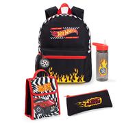 Hot Wheels Boys sac à dos ensemble | Sac à dos noir 4 pièces pour enfants avec sac d’école, étui, sac à lunch et bouteille d’eau | Feu ligne d’arrivée graphique complet assorti ensemble