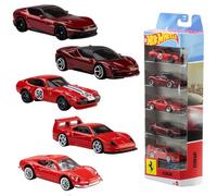Hot Wheels Coffret 5 véhicules Ferrari Échelle 1/64 Licence officielle Rouge
