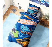 Hot Wheels Parure de Lit Enfant et Ado, Simple Linge de Lit 135x200cm, Réversible Housse de Couette et Taie Oreiller, Accessoires Decoration Chambre Gracon Filles, Cadeau Enfant (Hot Wheels, Single)