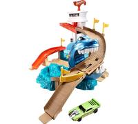Hot Wheels Piste Attaque Requin, Coffret de Jeu avec 2 Zones de Changement de Couleur et Un véhicule Color Shifters Inclus, Jouet pour Enfant, BGK04