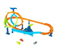 Hot Wheels Piste Looping Cyclone Coffret cascades avec véhicule en métal moulé à l’échelle 1/64, 2 loopings et 2 zones de carambolage, piste Speed Snap, JHK73