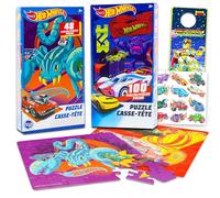 Hot Wheels Premier - Lot de 2 puzzles avec 48 pièces et 100 puzzles de voiture de course, tatouages temporaires et plus pour enfants et adultes | Jouets Hot Wheels pour garçons