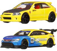 Hot Wheels Premium Car Culture Diecast Modellautos 2er-Pack 1/64 '99 Honda Civic Type R (EK9) & Honda Civic Type R