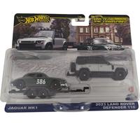 Hot Wheels Premium Car Culture Team Transport - Jaguar MK1 et 2023 Land Rover Defender 110, édition collector