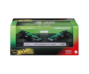 Hot Wheels Premium F1 Kick Sauber Coffret de 2 Voitures de Course | Lot de 2 voitures de course jouets 1:64 avec n°27 Nico Hulkenberg et n°5 Gabriel Bortoleto, JMM92