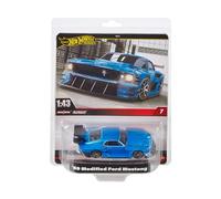 Hot Wheels Premium Ford Mustang, voiture bleue à l'échelle 1:43 avec pneus Real Riders et carrosserie et châssis en métal, jouet de collection pour adultes et fans, HWT04