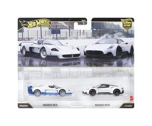 Hot Wheels Premium Maserati 2-Pack : Maserati MC12 et MC20 | Lot de 2 voitures die-cast à l'échelle 1:64 Car Culture, pneus Real Riders et carrosserie métal, JHW55