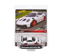 Hot Wheels Premium Porsche 911GT3 RS, voiture de sport blanche à l'échelle 1:43 avec pneus Real Riders et carrosserie et châssis en métal, jouet de collection pour adultes et fans, HWT03