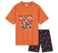 Hot Wheels Pyjama Short Garçon - Ensemble de Pyjama Enfant en Coton (Orange/Navy, 7-8 Ans)