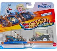 Hot Wheels Racer Verse Lot de 2 voitures moulées sous pression, Olaf et Elsa