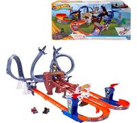 Hot Wheels RacerVerse Piste de Course Mobile de Spiderman Coffret Circuit avec Voitures de Course Hot Wheels Spiderman et Black Panther, Course en Plusieurs Tours pour échapper à Doc Ock, HPL34