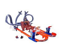Hot Wheels RacerVerse Piste de Course Mobile de Spiderman Coffret Circuit avec Voitures de Course Hot Wheels Spiderman et Black Panther, Course en Plusieurs Tours pour échapper à Doc Ock, HPL34