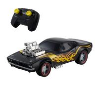 Hot Wheels, Rodger Dodger radiocommandée à l’échelle 1:16, véhicule Noir avec Flammes Jaunes/Rouges et Roues Couleur Argent avec Jantes Redline, JNB89