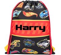Hot Wheels Sac à cordon personnalisé pour enfants en polyéthylène - Sac d'école ou de natation pour garçons - Marchandise personnalisée pour garçons - Noir