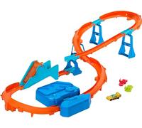 Hot Wheels Sauts en Rafale Coffret de construction de circuit de luxe avec propulseur motorisé, véhicule à l’échelle 1/64 et piste Speed Snap, JDB49