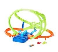 Hot Wheels Stunt Tracks Hypersphere Circuit Crash et Voiture | Propulseur motorisé pour voiture 1:64, boucle inversée, 2 zones crash, piste rapide, JTC74