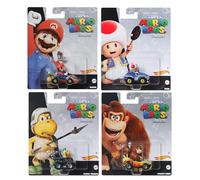 Hot Wheels Super Mario Bros Movie Character Cars, véhicules de collection moulés sous pression, lot de 4, Mario, Toad, Koopa, Donkey Kong