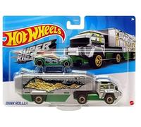 Hot Wheels Super Rigs Bank Roller (vert/argent), transporteur moulé sous pression et ensemble de véhicules