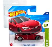 Hot Wheels Tesla Model S Plaid HW EV 1/10 (9/250) HYW86 Rouge 2025 + Protecteur Short Card Frikimonkey