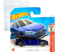 Hot Wheels Tesla Model S Plaid Quarter Mile Heroes 5/5 (238/250) HRY91 Bleu 2024 + Protecteur Short Card Frikimonkey