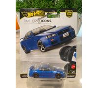 Hot Wheels Voiture Jouet de Collection Premium Car Culture, échelle 1:64 moulée sous Pression Nissan Skyline R34 GTR, véhicule à icônes intemporelles avec pneus de Vrais Cavaliers