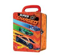 Hot Wheels Étui de transport en métal pour voiture à l'échelle 1:64 I 18 jouets de rangement et organisateur cadeau pour collectionneurs enfants âgés de 3 ans et plus 3D HW Race couvercle design