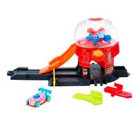 Hot Wheels Toy Car Tracks Set Gumball Machine Playset avec 1:64 Scale Die-Cast en forme de beignet et Speed ??Snap Track Downtown City Candy Shop