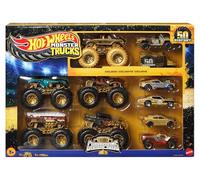 Hot Wheels Trophy Champions Coffret véhicules Monster Trucks avec Bigfoot, 5-Alarm, Bone Shaker, Mega-Wrex et Tiger Shark et 6 voitures en métal, JDW07