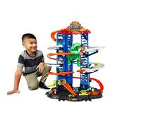 Hot Wheels Ultimate Garage City Vs Robo Beasts avec Piste De Course À Plusieurs Niveaux, Dinosaure T-Rex Mobile De 91 Cm, Comprend 2 Voitures, Jouet pour Enfant de 5 Ans et Plus, GJL14