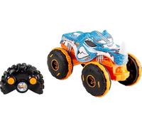 Hot Wheels Véhicule radiocommandé Monster Trucks Rhinomite, à l’échelle 1/24, avec pneus Tout-Terrain crantés Ultra-adhérents et télécommande Multifonction, JBK11