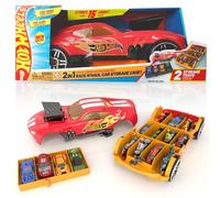 Hot Wheels Boîte de rangement 2-en-1 Race N' Haul Free Wheel – Poignée rétractable – 15 voitures