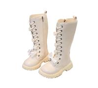 HOT1950s Bottes montantes à fermeture éclair avec élastique à tirer sur talon plat bas Chaussures à mollet large avec sangle à boucle antidérapante à lacets Nœud Fleur Chaussures en cuir de couleur
