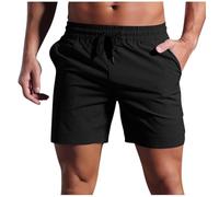 HOT1950s Short de course pour homme - Style décontracté - Couleur unie - Avec poches - Taille élastique - Respirant - Extensible - Pour le fitness et le jogging, 05 Noir, XL