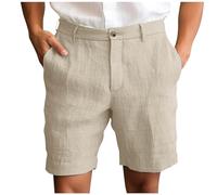 HOT1950s Short d'été pour homme - Couleur unie - Coupe ample - En lin - Jambe droite - Large - Avec poches - Taille élastique - Pantalon doux respirant - Pantalon de survêtement décontracté, kaki, 3XL