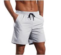 HOT1950s Short d'été pour homme - Taille élastique - Léger - Avec poches - Couleur unie - Jambe droite - Respirant - Pantalon d'entraînement en plein air pour les vacances, Blanc 01, XL