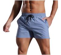 HOT1950s Short d'été pour homme - Taille élastique - Léger - Avec poches - Couleur unie - Jambe droite - Respirant - Pantalon d'entraînement en plein air pour les vacances, 02 Bleu, XL