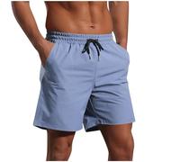 HOT1950s Short d'été pour homme - Taille élastique - Léger - Avec poches - Couleur unie - Jambe droite - Respirant - Pantalon d'entraînement en plein air pour les vacances, 01 Bleu, XL