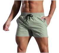 HOT1950s Short d'été pour homme - Taille élastique - Léger - Avec poches - Couleur unie - Jambe droite - Respirant - Pantalon d'entraînement en plein air pour les vacances, Vert 02, XL