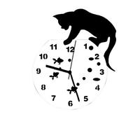 Hotaden Horloges murales 3D Décoration d'intérieur Acrylique Horloge Murale Chat et Fish Design Grande Montre Cat Clock Salon de décoration Horloges