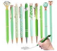 Hotainoys 10 pièces/ensemble stylos à bille, stylos verts à paillettes en cristal stylo bille en acier inoxydable stylo diamant encre noire assez mignon pour le journal des femmes école bureau vert