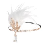 Hotainoys Bandeau à clapet, bandeau des années 1920 pour femme avec cristal et perle, accessoire de cheveux Art déco vintage pour fête de l'âge du jazz, Halloween, à clapet blanc