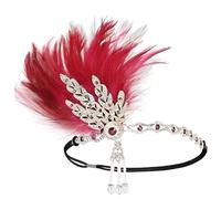 Hotainoys Bandeau à clapet, bandeau des années 1920 pour femme avec cristal et perle, accessoire de cheveux Art déco vintage pour fête de l'âge du jazz, Halloween, à clapet rouge