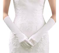 Hotainoys Gants en satin blanc, gants de mariée élégants et extensibles, longueur de coude formelle confortable et respectueuse la peau pour mariage, Halloween, mascarade, longueur coude princesse