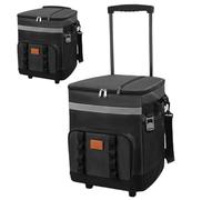 Hotainoys Glacière avec roulettes et poignée Grand sac isotherme pliable de 35 L avec tirette, fermeture éclair multi-poches étanche pour pique-nique en plein air, plage, sur roulettes