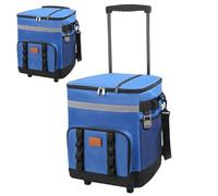 Hotainoys Glacière avec roulettes et poignée Grand sac isotherme pliable de 35 L avec tirette, fermeture éclair multi-poches étanche pour pique-nique en plein air, plage, bleu sur roulettes